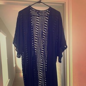 Knee Length Black and Lace Back Kimono